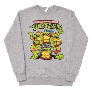 TMNT Teenage Mutant Ninja Turtles Gray Graphic Crewneck Sweatshirt Adult Small S